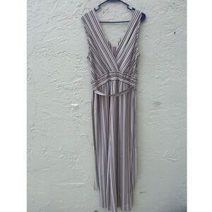 Monteau Los Angeles Striped Wide Leg Jumpsuit Purple Pink White Sleeveless L